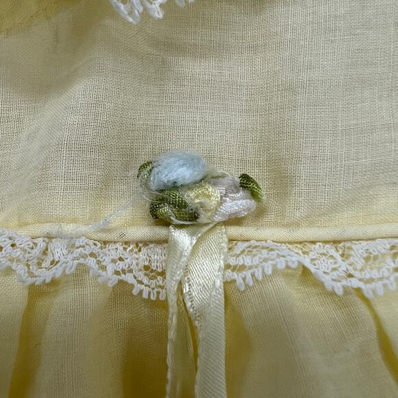 AMERICAN VINTAGE 3-6 Months Young Life Yellow Baby Doll Dress Floral Embroidered - Picture 4 of 9